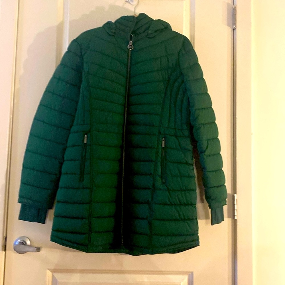 (NWT) Michael Kors Kelly Green Bubbled Packable Coat W/ Hood, 2 Pockets, Large